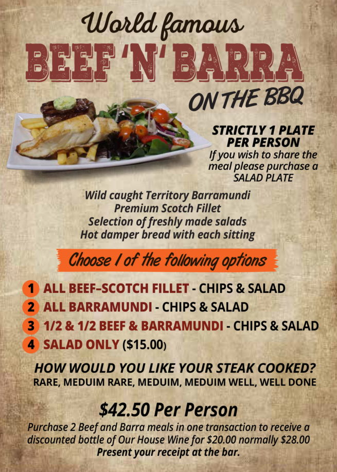 Beef and Barra Menu